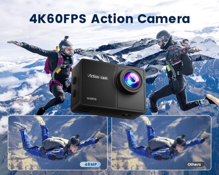 4K60FPS Waterproof Action Camera, 131ft Waterproof Camera Underwater with 64GB Card, 48MP Motorcycle Camera with 8X Zoom, EIS Helmet Camera, Sports Camera with Remote Control,2 * 1350mAh Batteries